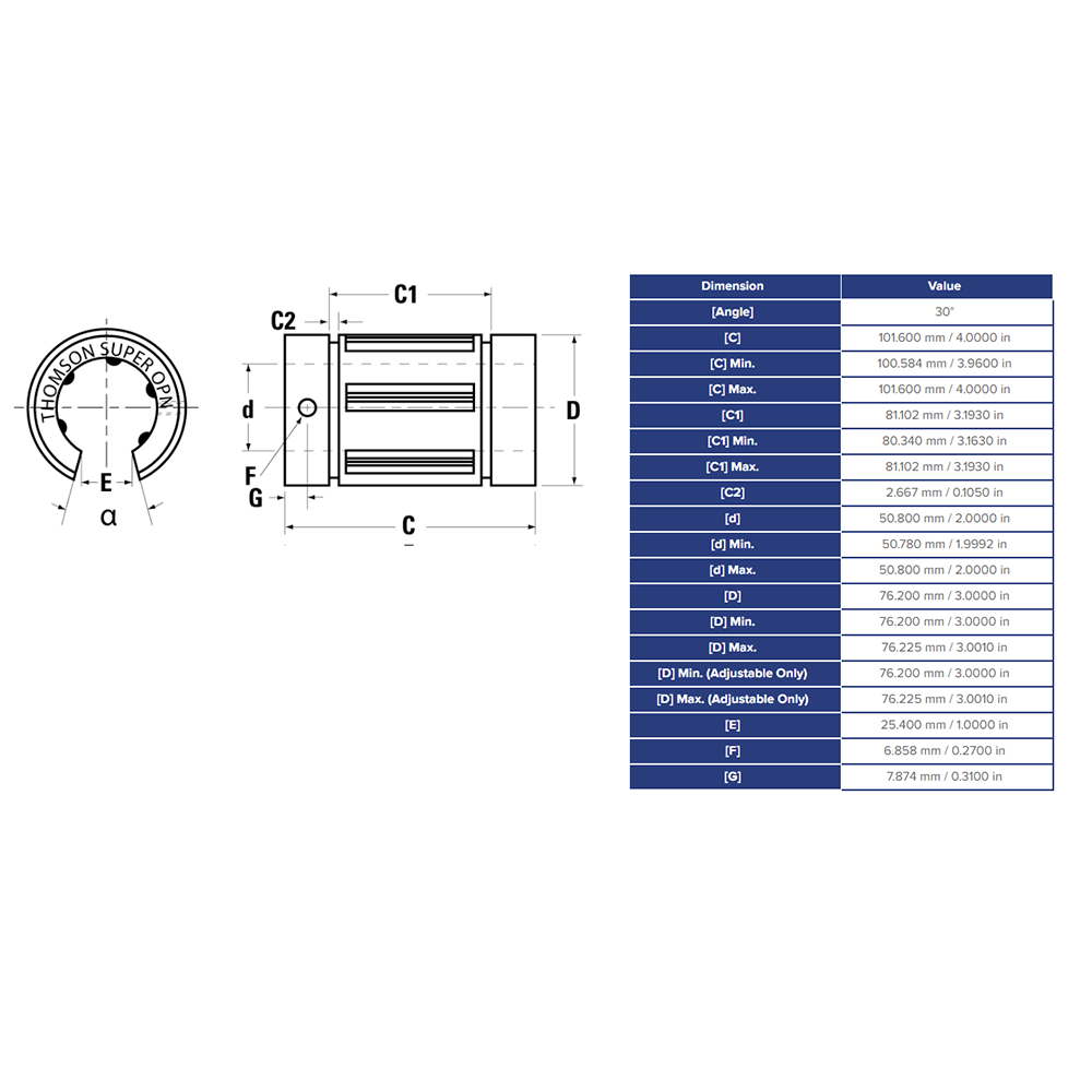SUPER32OPN THOMSON BALL BUSHING SUPER SERIES 2" OPEN LINEAR BEARING SELF ALIGNING ADJUSTABLE 2350 LBF
